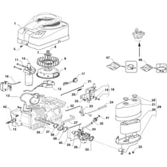 GLX 20-108HS - Oleo-Mac Ride On Mower Starter, carburettor and air filter Diagram