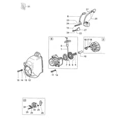 SPARTA 25 TR - Oleo-Mac Brushcutter Starter assy and clutch Diagram