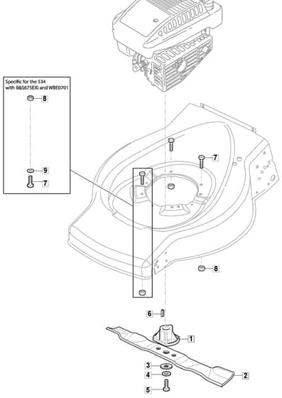 HP45 H - 2016-2017 - 299014633/BQ - Mountfield Rotary Mower Blade Diagram