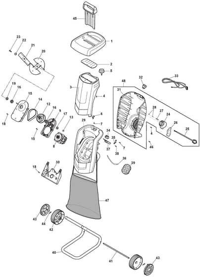 MCS 2200 - 2018-2019 - 290000223/M18 - Mountfield Shredder Main Assembly Diagram
