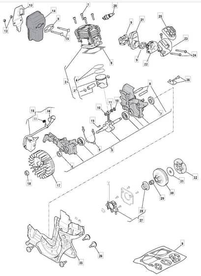 MC 3516 - 2008 - 202016003/MO8 - Mountfield Chainsaw Engine Diagram