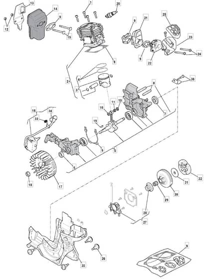 MC 3916 - 2010 - 222116003/MO9 - Mountfield Chainsaw Engine Diagram