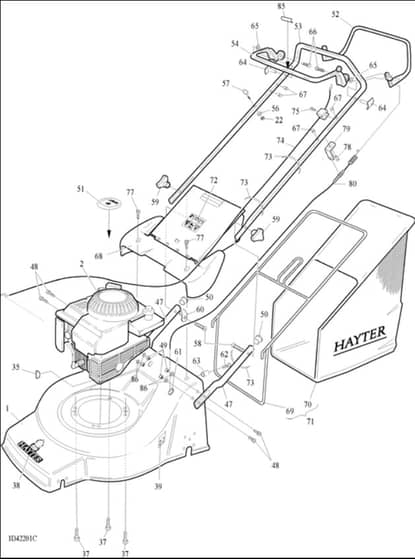Hayter Jubilee Push - 423N (423N001001 - 423N099999) - Upper Mainframe Diagram