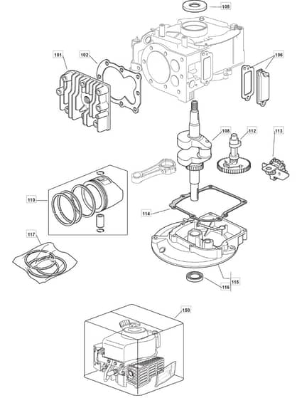 HP474 - 2007-2009 - 299174648/BQ - Mountfield Rotary Mower Cylinder SV150 Diagram