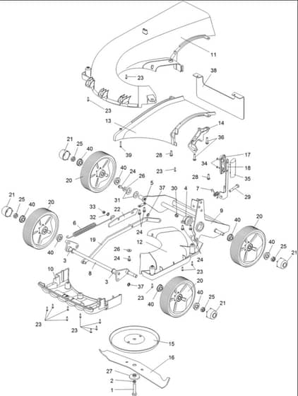 Hayter Spirit 41 Petrol Push 4 Wheel - 616J (400000000 - 401999999) - Lower Assembly