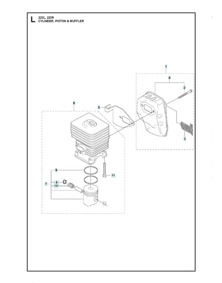 Husqvarna 223R - Cylinder, Piston & Muffler