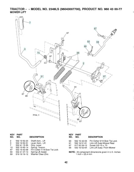 Husqvarna 2348Ls - Mower Lift & Deck Lift