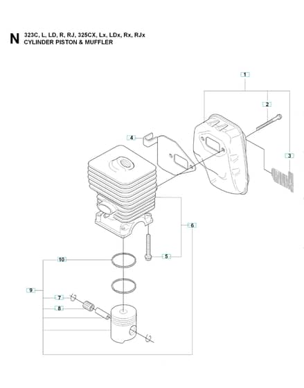 Husqvarna 325RJX - 2008-Current - Cylinder, Piston & Muffler