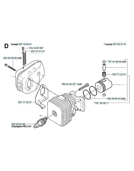 Husqvarna 326HS75X-SERIES - Cylinder, Piston & Muffler