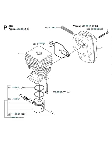 Husqvarna 326C - Cylinder, Piston & Muffler