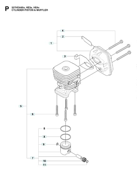 Husqvarna 327HE3X-SERIES - Cylinder, Piston & Muffler
