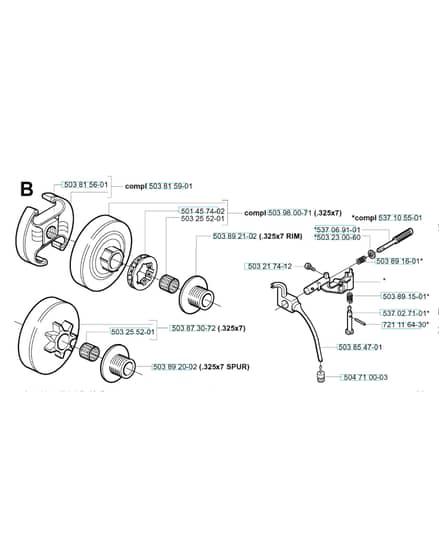 Husqvarna 351 - from-curr - Clutch & Oil Pump