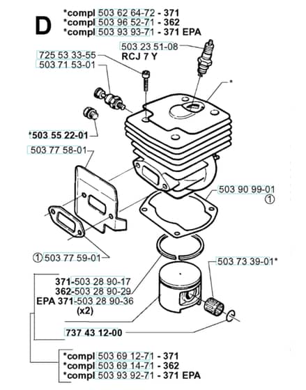Husqvarna 371XP - 1999-Current - Cylinder Piston