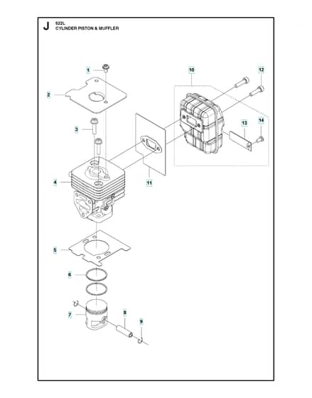 Husqvarna 522L - Cylinder, Piston & Muffler