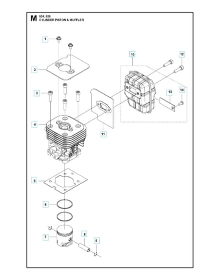 Husqvarna 524L - Cylinder, Piston & Muffler