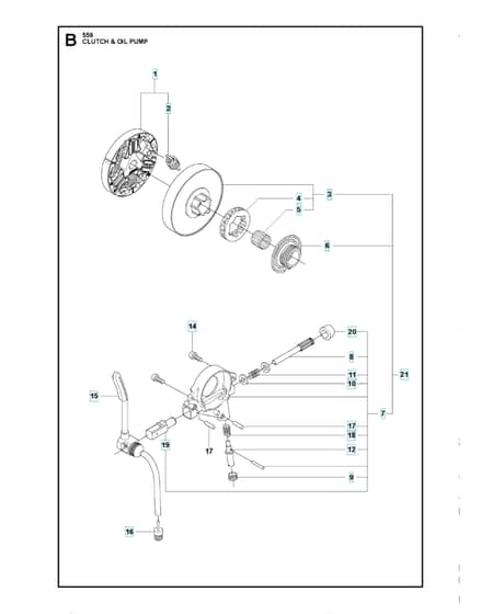 Husqvarna 556 - Clutch & Oil Pump