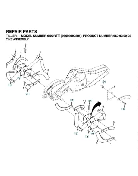 Husqvarna 650RTT - 2006-12 - Tine Assembly