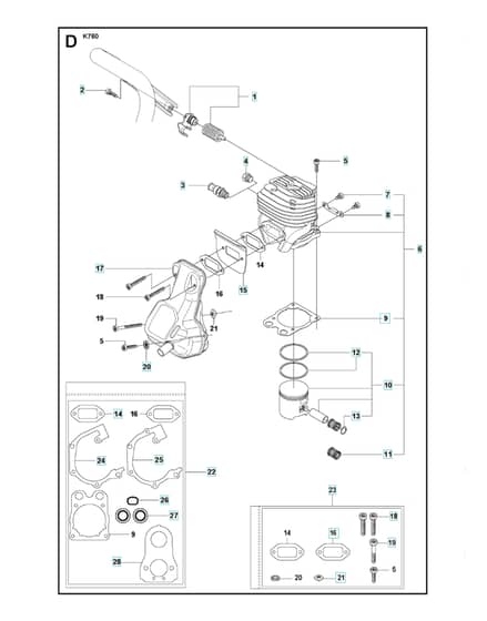 Husqvarna K760 - Cylinder, Piston & Muffler