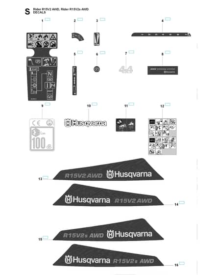 Husqvarna RIDER 15V2S AWD - Decals