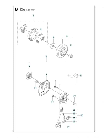 Husqvarna T435 - Clutch & Oil Pump