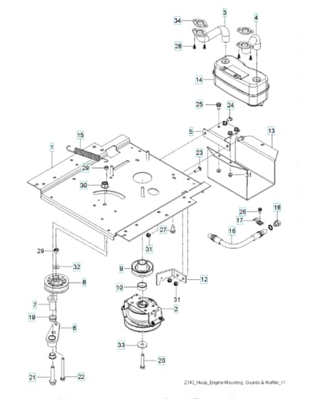 Husqvarna Z142 - Engine Mounting With Guards & Muffler