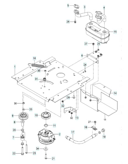 Husqvarna Z254 - Engine Mounting With Guards & Muffler
