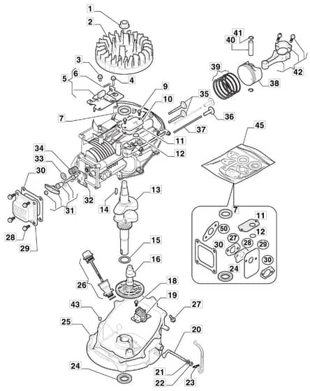 HP45 - 2020-2022 - 2L0481048/AMZ - Mountfield Rotary Mower Crankshaft Diagram