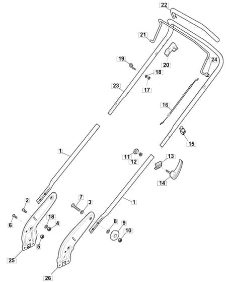 S421R HP - 2014-2018 - 299434043/M14 - Mountfield Rotary Mower Handle Diagram