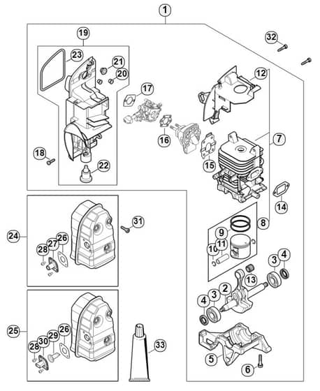 Genuine Stihl SR430 / A - Crankshaft, Cylinder, Muffler