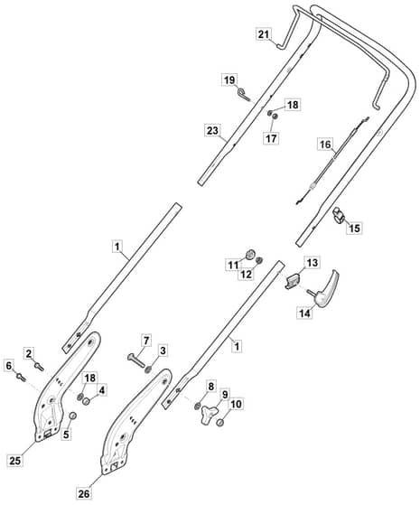 S421R HP - 2019-2022 - 299434043/M19 - Mountfield Rotary Mower Handle Diagram