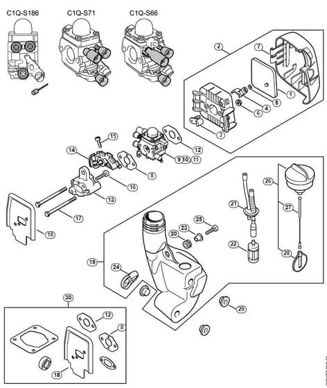 Genuine Stihl KM55 RC-E / O - Air filter, Fuel tank