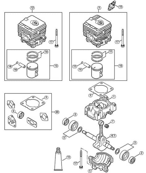 Genuine Stihl SR200 / A - Crankcase, Cylinder