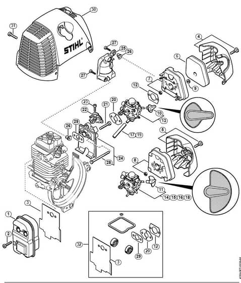 Genuine Stihl KM100 R / D - Muffler, Air filter