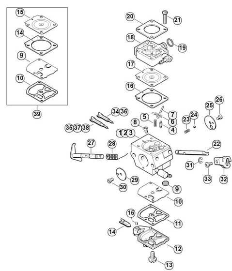 Genuine Stihl KA120 / J - Carburetor 4134/13, 4134/14, 4134/15