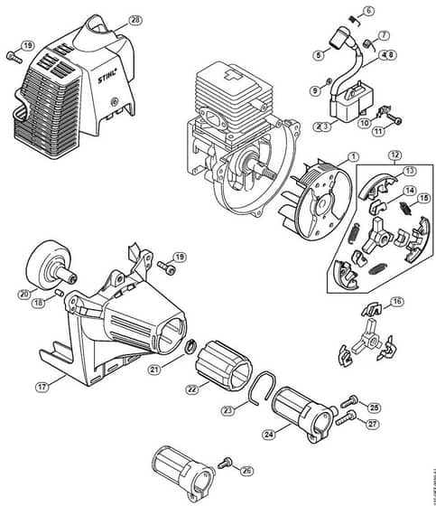 Genuine Stihl KM85 R / C - Ignition system, Clutch