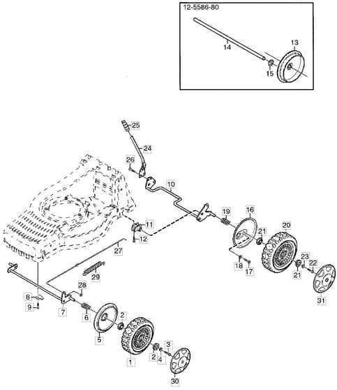 M4 SPE TRI-CUT - 2003 - 12-5698-80 - Mountfield Rotary Mower Wheels Diagram