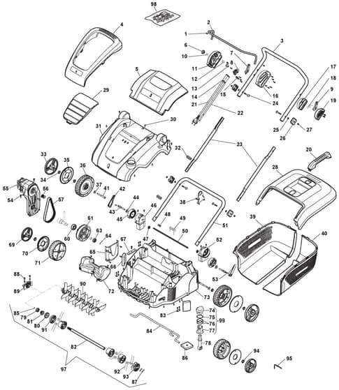MSR 38 - 2014-2016 - 290002153/M14 - Mountfield Scarifier Main Assembly Diagram