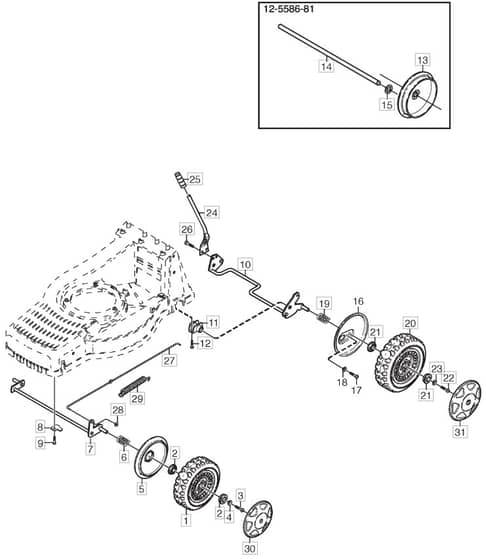 M4 HP TRI-CUT - 2004 - 12-5586-81 - Mountfield Rotary Mower Wheels Diagram