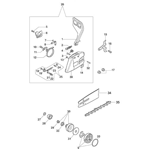 GS 520 - Oleo-Mac Chainsaw Chain Cover Diagram