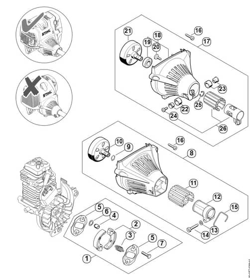 Genuine Stihl HT131 / F - Clutch, Fan housing
