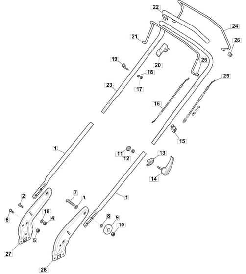 S421R PD - 2014-2018 - 299439043/M14 - Mountfield Rotary Mower Handle Diagram