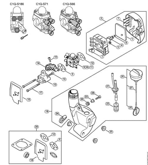 Genuine Stihl KM55 C-E / O - Air filter, Fuel tank