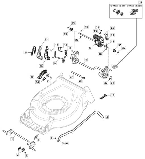 S46 PD Li - 2019-2020 - 2L0487863/M19 - Mountfield Rotary Mower Height Adjusting Diagram