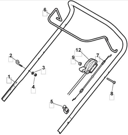 HP425 - 2012-2013 - 295431038/M12 - Mountfield Rotary Mower Upper Handle Diagram