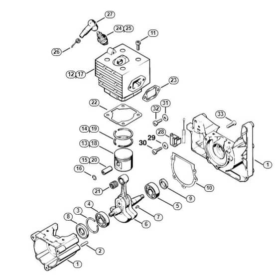 Genuine Stihl SR340 / A - Crankcase, Cylinder