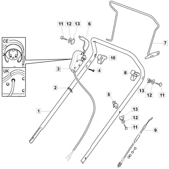 EL 4800 PD BW - 2018-2019 - 299487073/M18 - Mountfield Rotary Mower Upper Handle Diagram