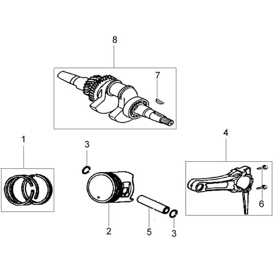110 - Bertolini Sickle Bar Mower Crankshaft and piston Diagram