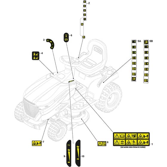 1538M-SD - 2012 - 2T0520473/MFR - Mountfield Ride On Mower Labels Diagram