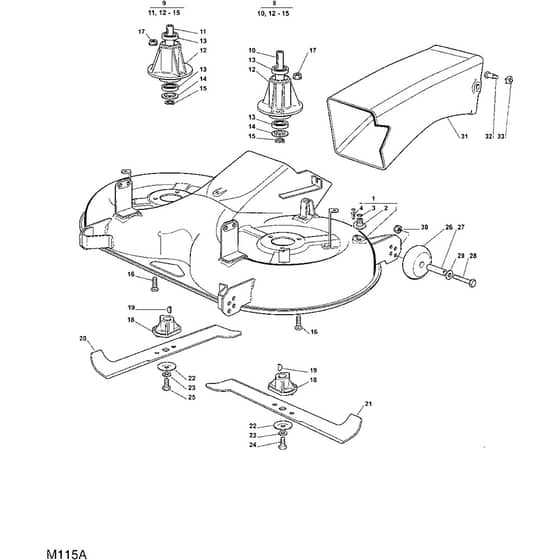 16H40H - 2007 - 13-2686-12 - Mountfield Ride On Mower 102cm Deck Diagram