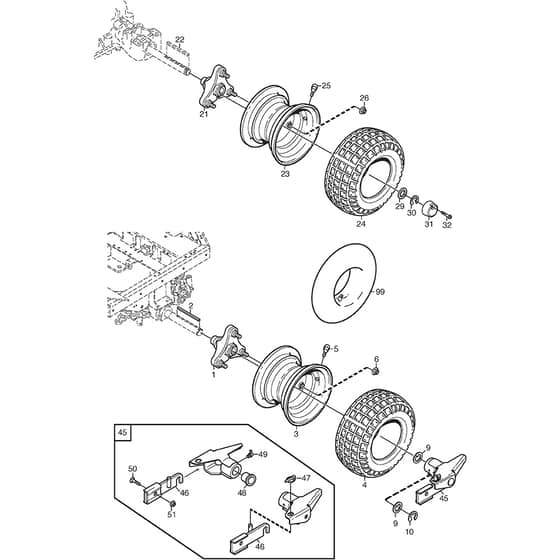 4155H 4WD - 2009-2013 - 13-6004-81 - Mountfield Front Mower Wheels Diagram